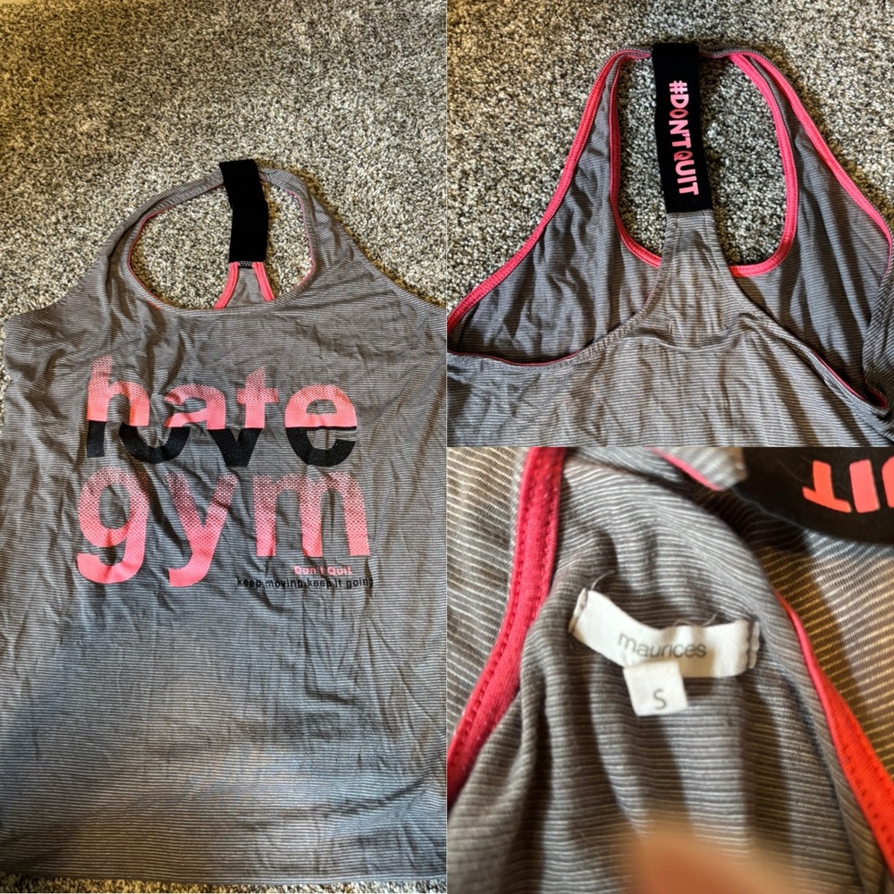 Maurices Charcoal and Fuchsia Striped Tee